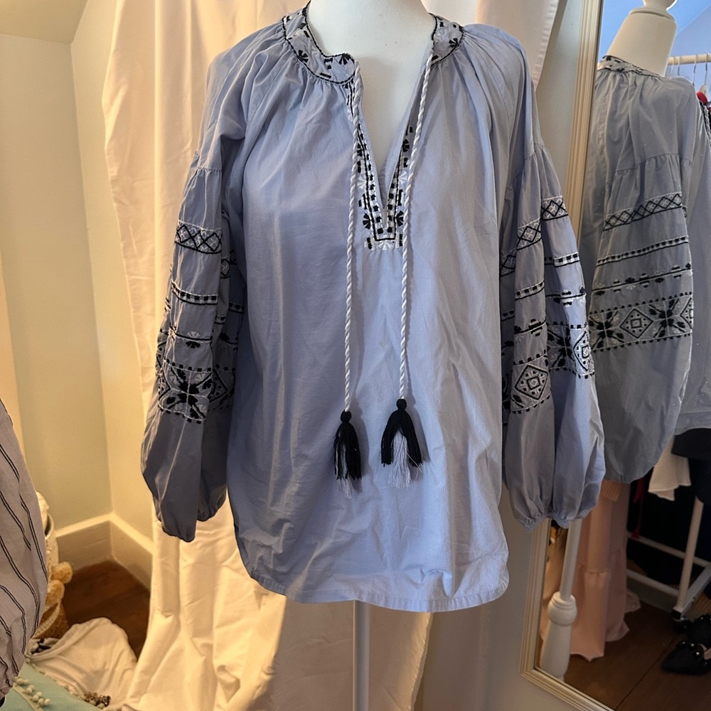 Embroidered Blue Women's Top
